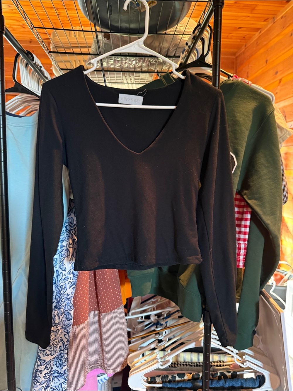 Olive & Oak Black V-Neck Long Sleeve Crop Top